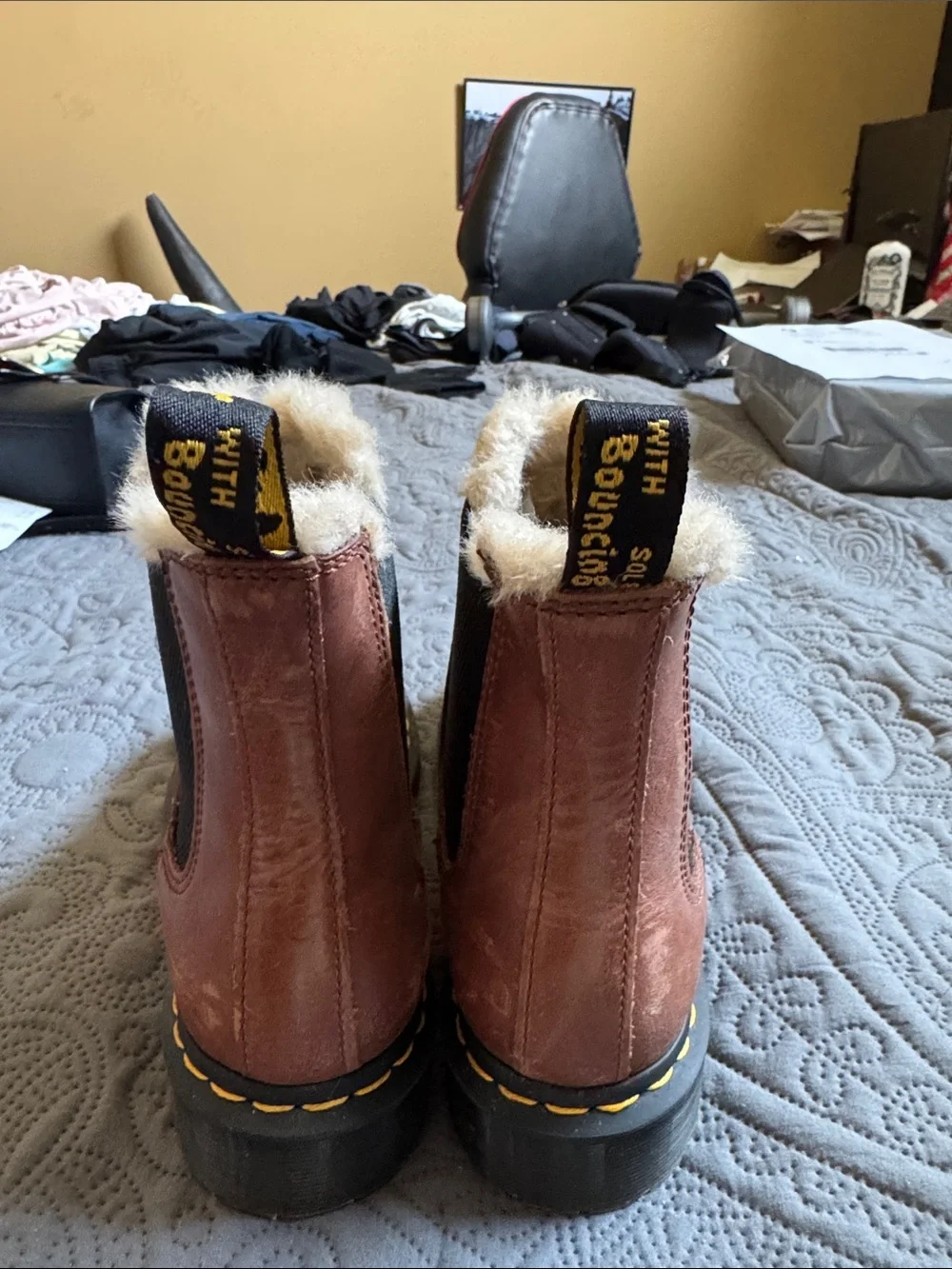 Dr. Martens Brown Leather Chelsea Ankle Boots with Cream Shearling